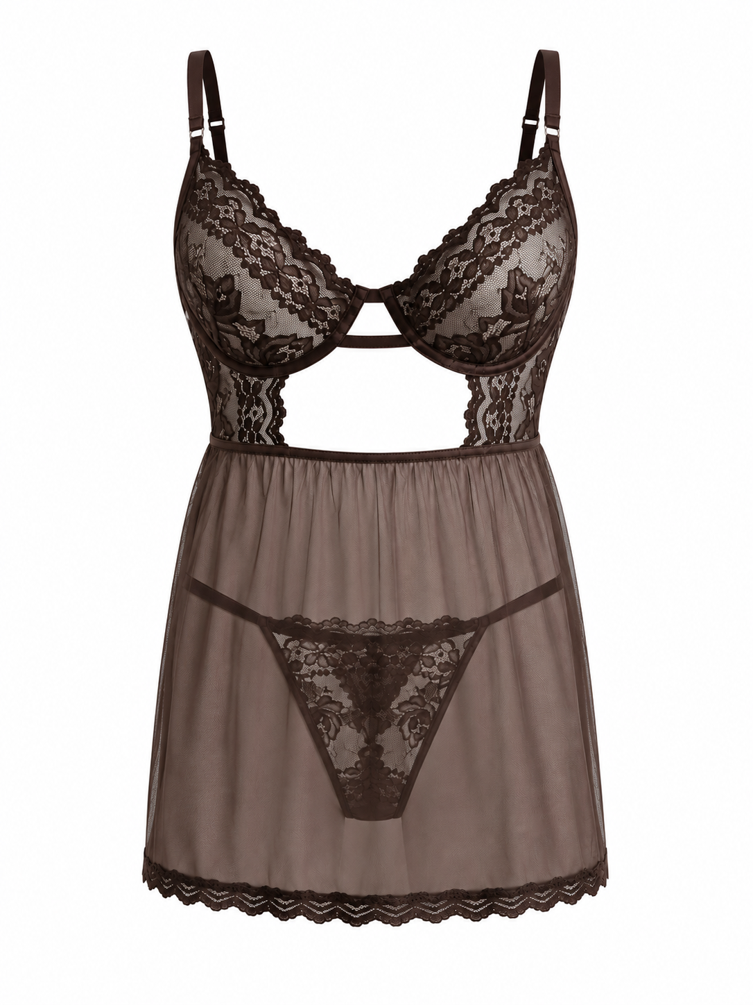 PREVENTA BABYDOLL CHOCOLATE MACARENA TRANSPARENTE