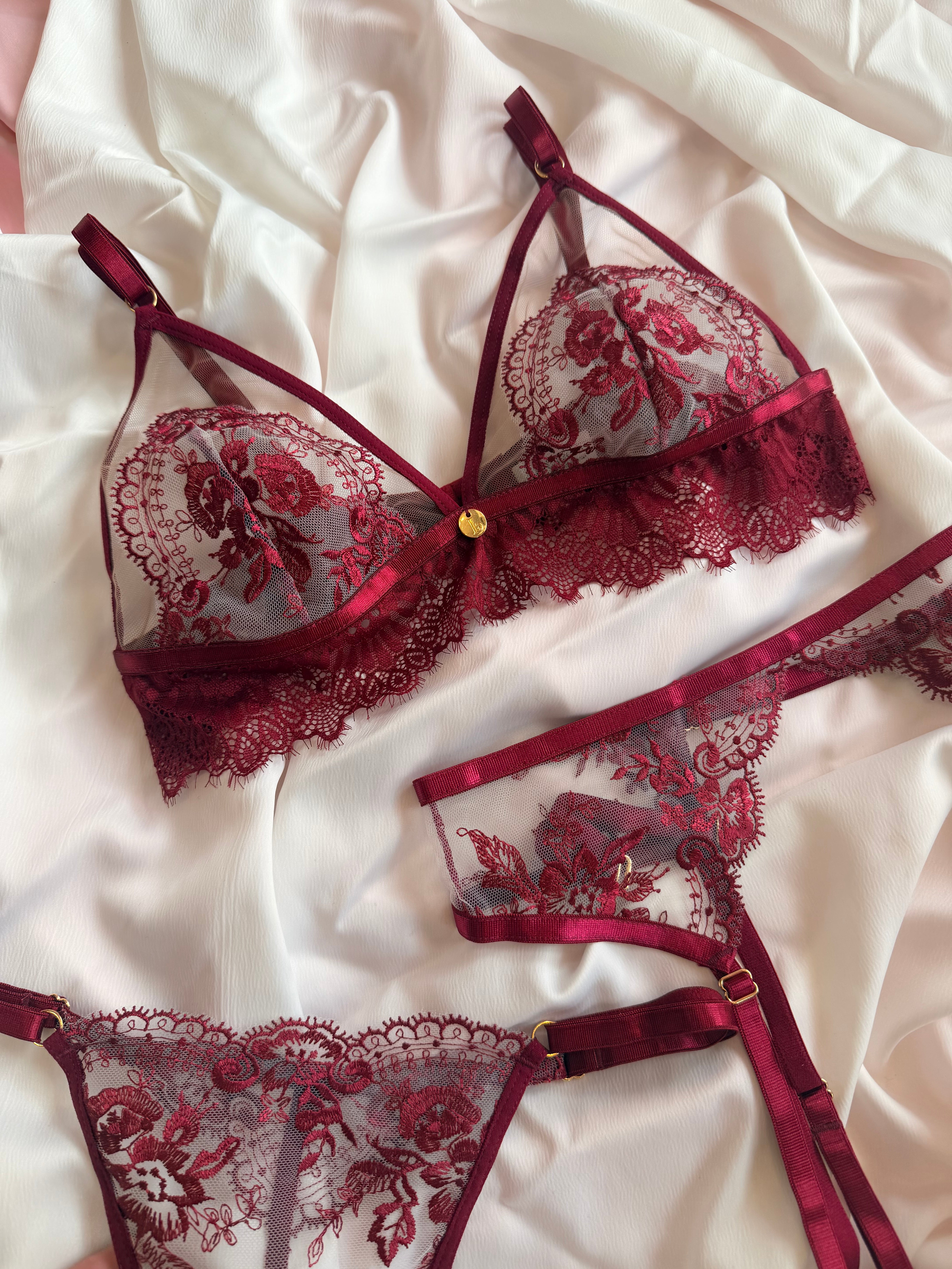 CONJUNTO BELINDA TRANSPARENTE SEXY VINO