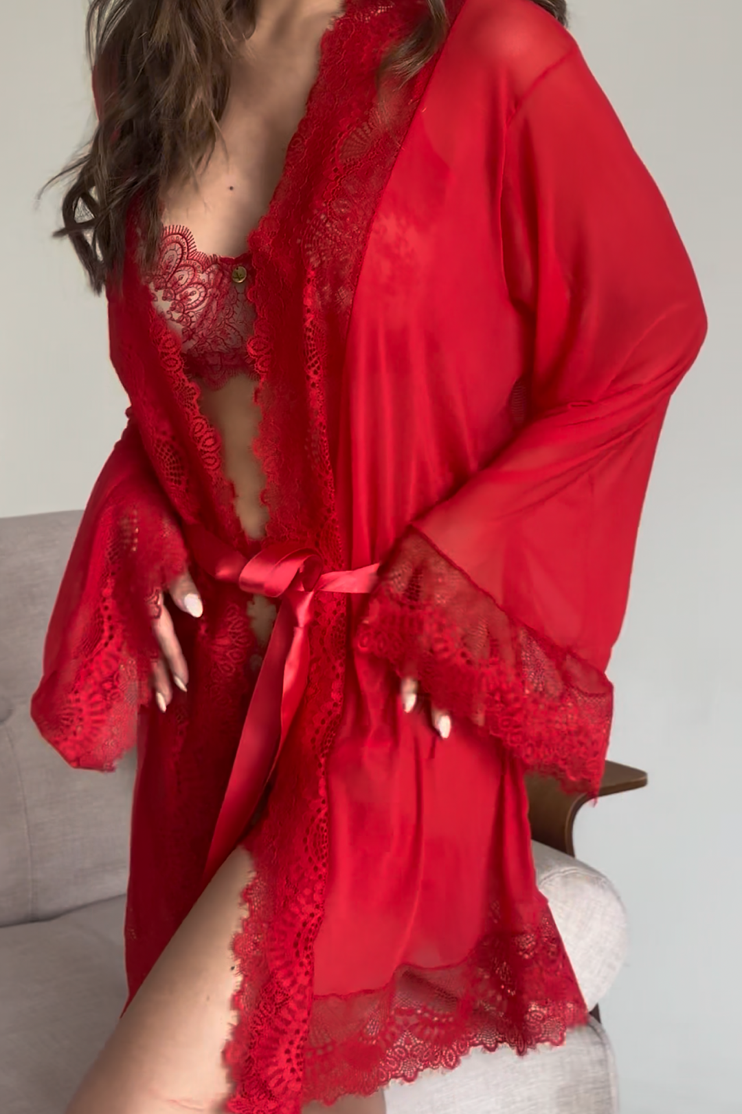 KIMONO TRANSPARENCIA ROJO